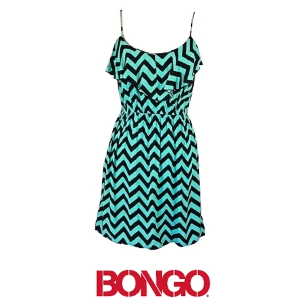 Y2K BONGO Chevron Ruffle Neckline Cami Beach Summer Dress, Size L